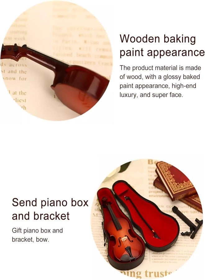 Moncer Wooden Miniature Violin with Stand, Bow and Case Mini Dollhouse Musical Instrument Display for Home Decoration 3.15 x 1.18 x 0.31in - Image 4